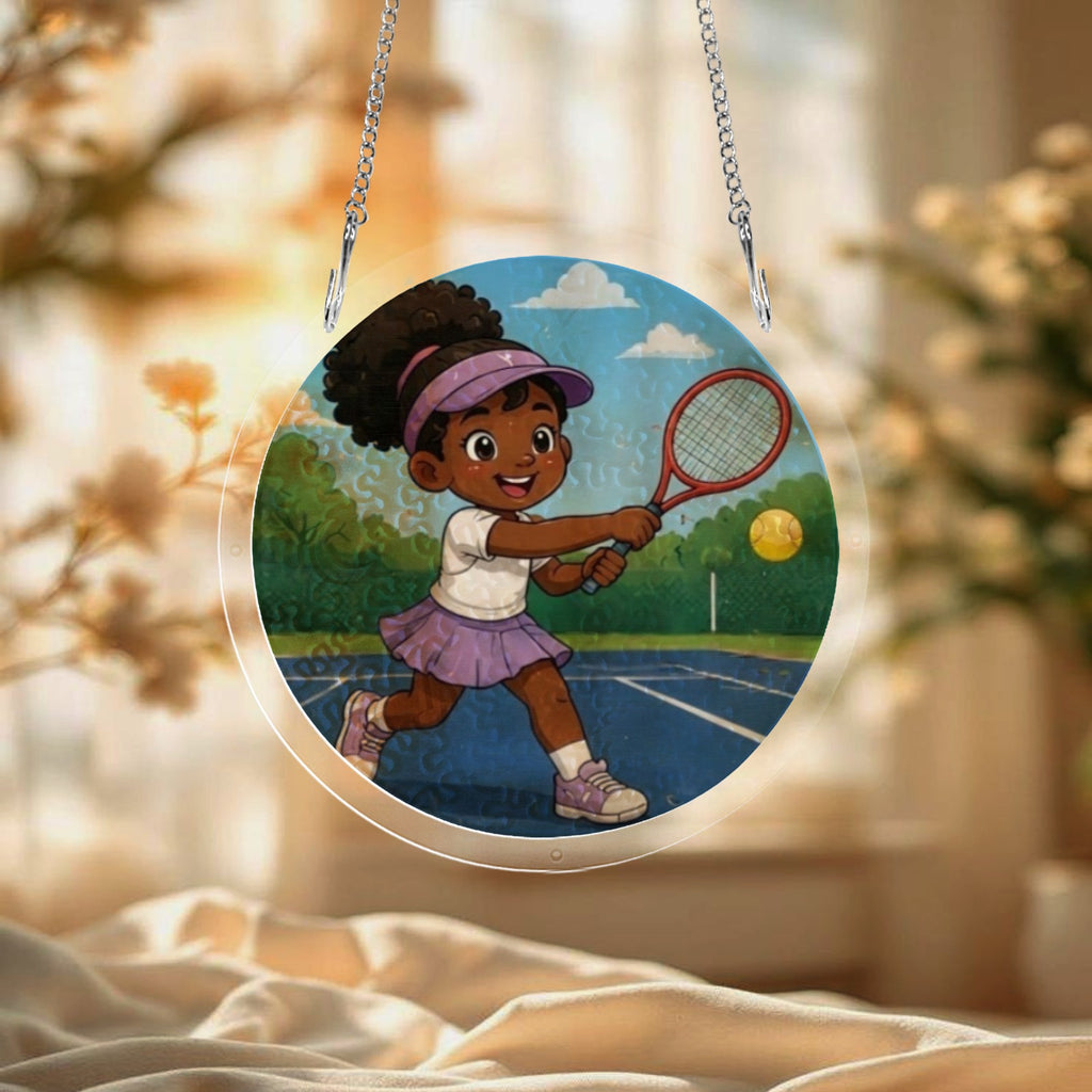 Little Tennis Star Kids Window Art Acrylic Jigsaw Puzzle Ornament - Rich and Rich Homeopportunities