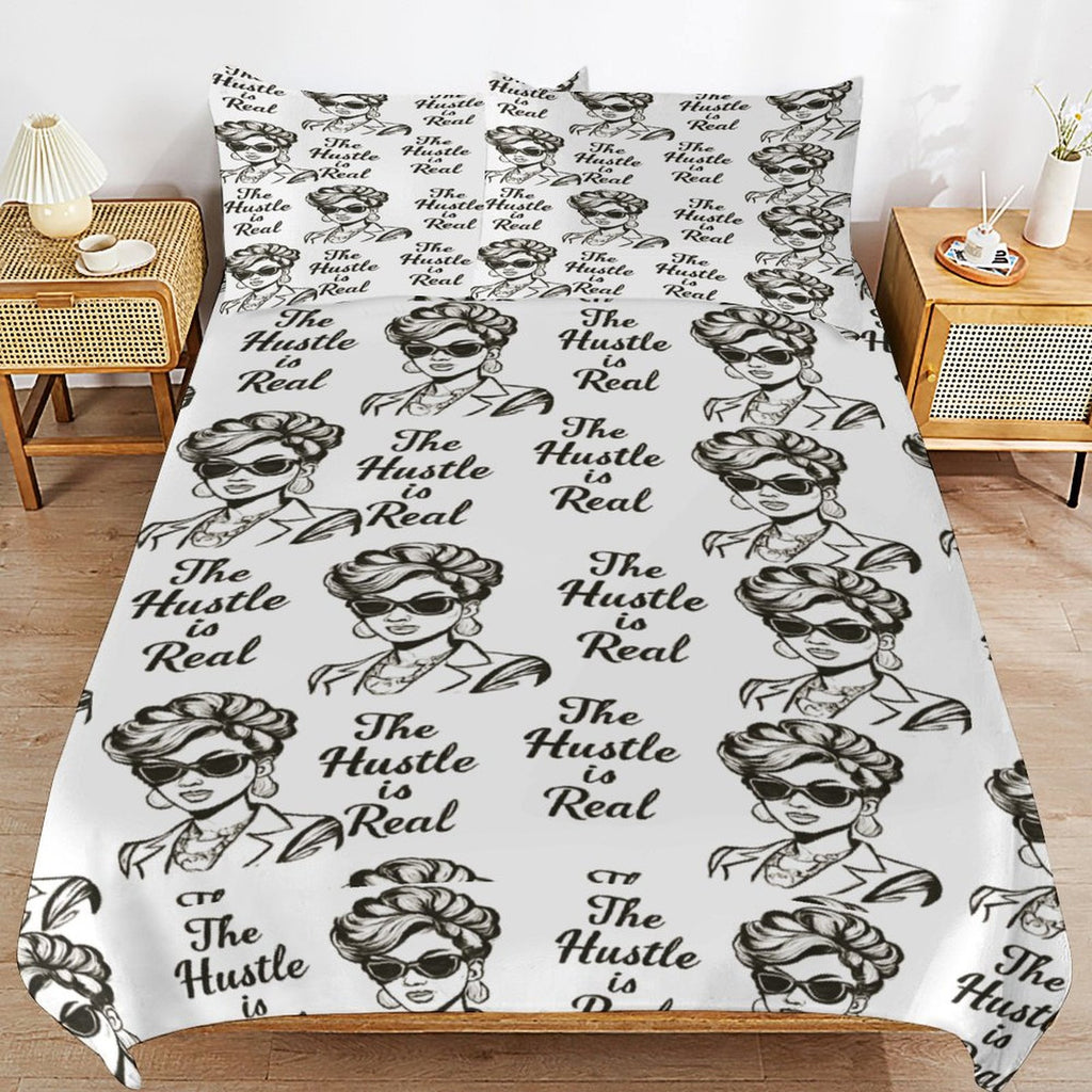 Rich and Rich The Hustle Is Real White 3-Piece Bedding Set with duvet cover and pillow shams