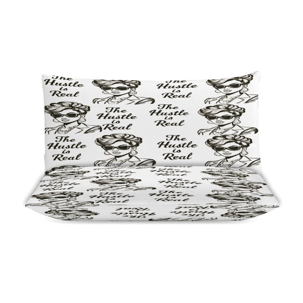Rich and Rich The Hustle Is Real White 3-Piece Bedding Set with duvet cover and pillow shams