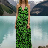 Green halterneck midi dress with backless design and abstract print — additional view 12