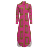 Pink long-sleeve button-up shirtdress with a split hem and relaxed long-shirt silhouette — additional view 7