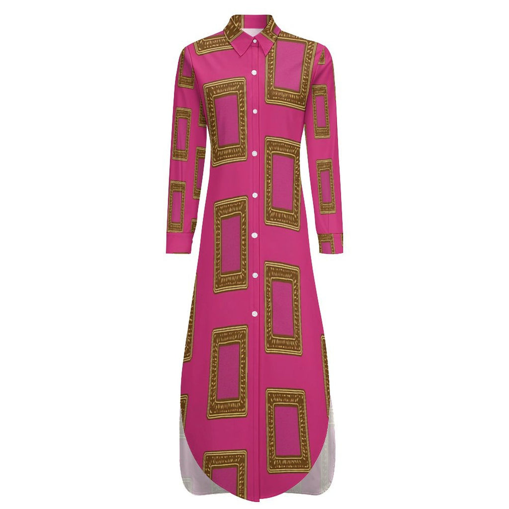 Rich and Rich Unique Swag Women's Pink Shirtdress with long sleeves and button-up collar