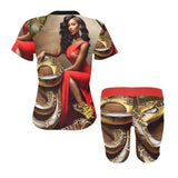 Red multicolor women's short yoga set in lightweight stretchy fabric — additional view 6