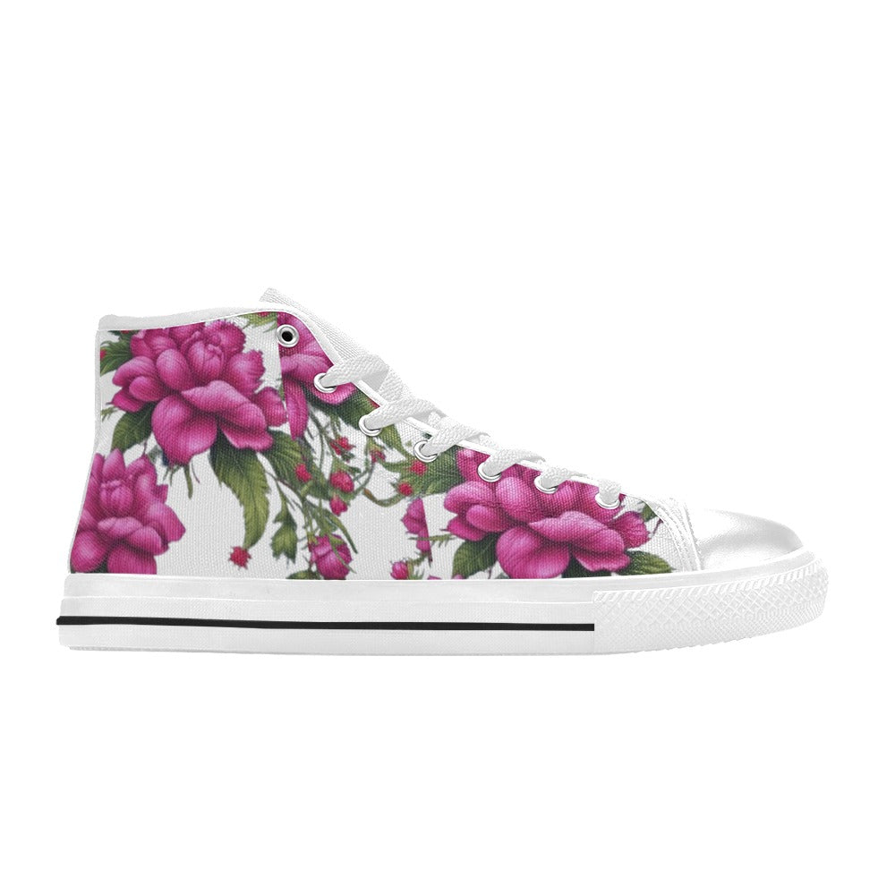 R&RH Fushia Roses women's high top canvas sneakers with vibrant floral design