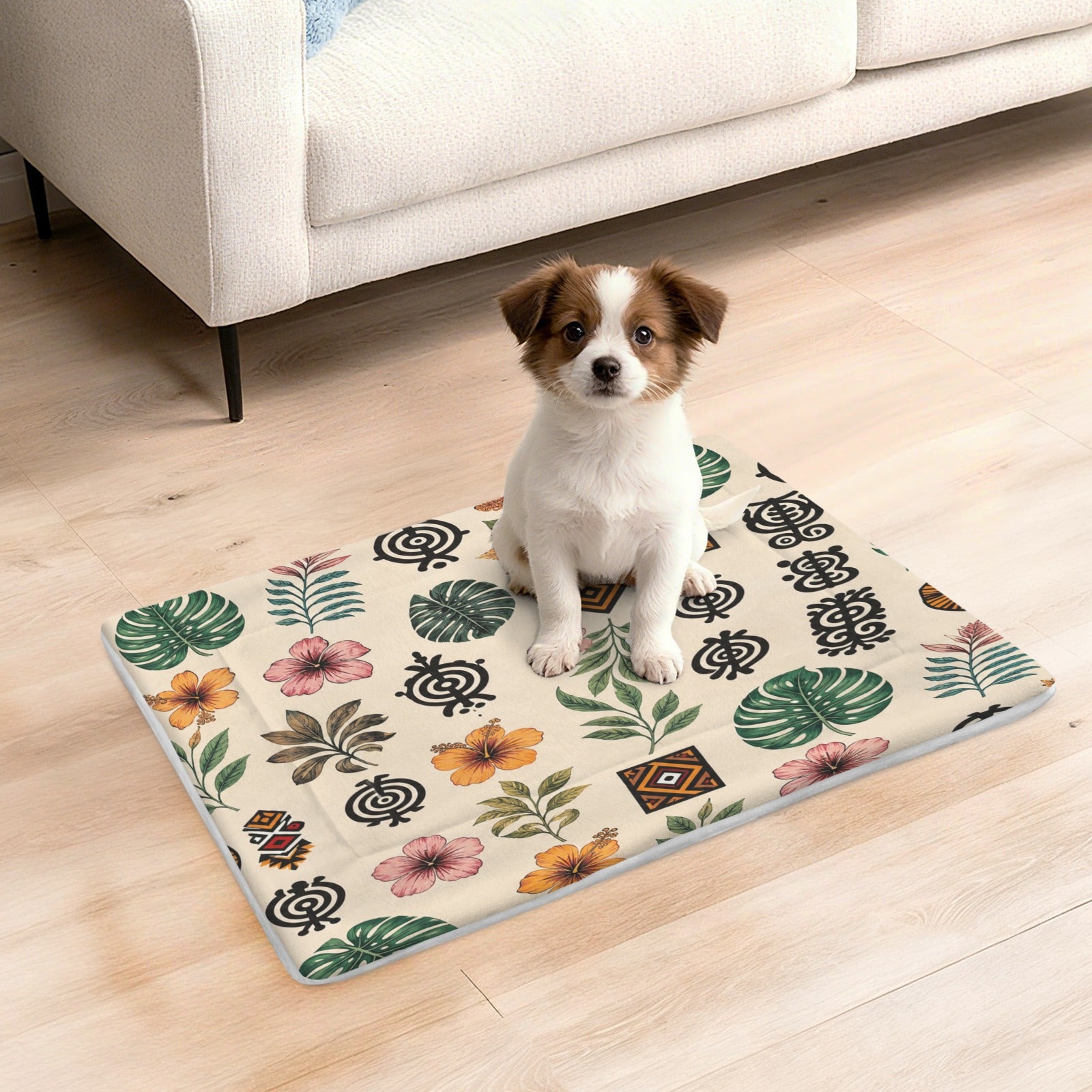 Rich and Rich Tropical Tribal Print with Geometric Motifs Pet Mat – 25 × 18 Inch | Soft Washable Pet Feeding and Resting Mat (USA) - Rich and Rich Homeopportunities