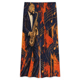 Jazz Palazzo Co-Ord Blue Leopard Saxophone Women's Pants Set