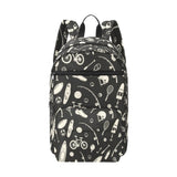 Travel backpack with sport-inspired artwork, padded laptop sleeve and multiple exterior pockets — side view
