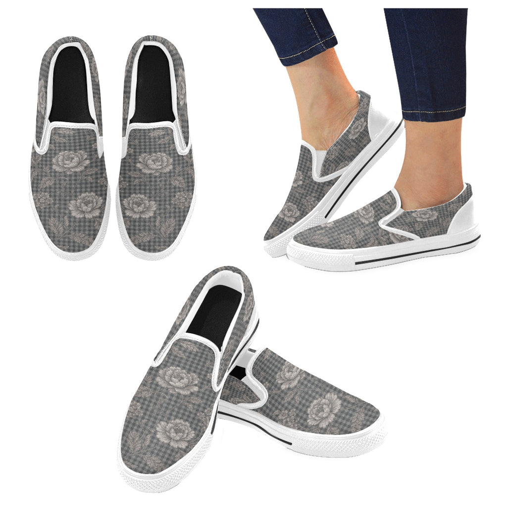 Rich and Rich Gray Floral Men’s Slip-On Canvas Shoes | Stylish Casual Floral Shoes for Men