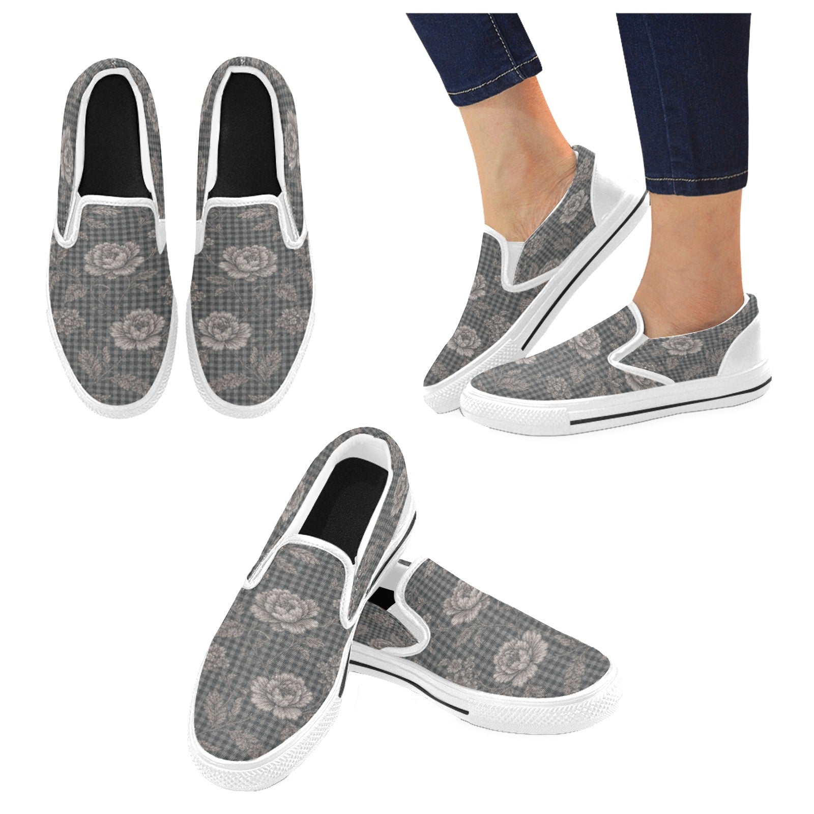 Rich and Rich Gray Floral Men’s Slip-On Canvas Shoes | Stylish Casual Floral Shoes for Men