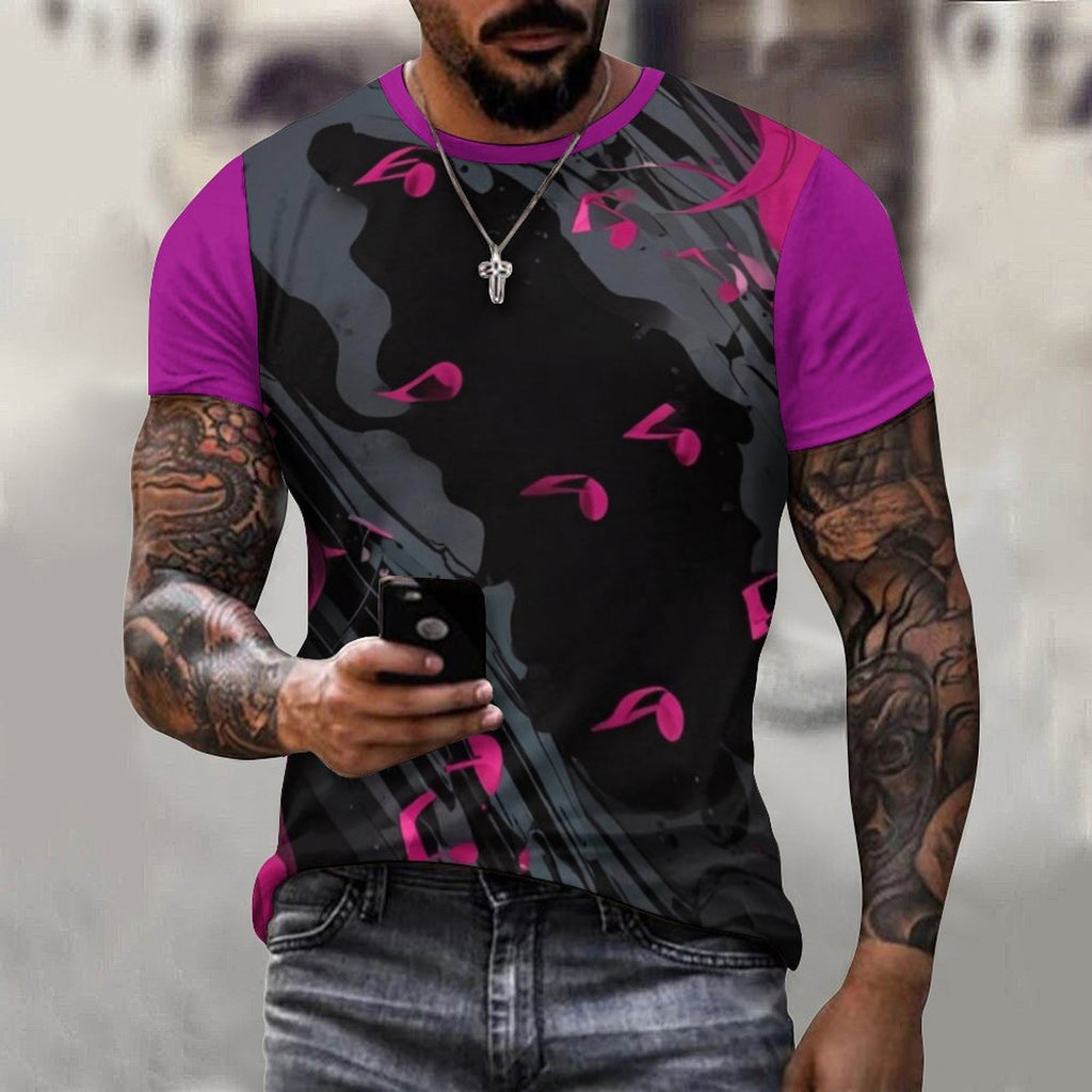 Rich and Rich Men's Multicolor Magenta Gray and Black Designer Cotton T-Shirt