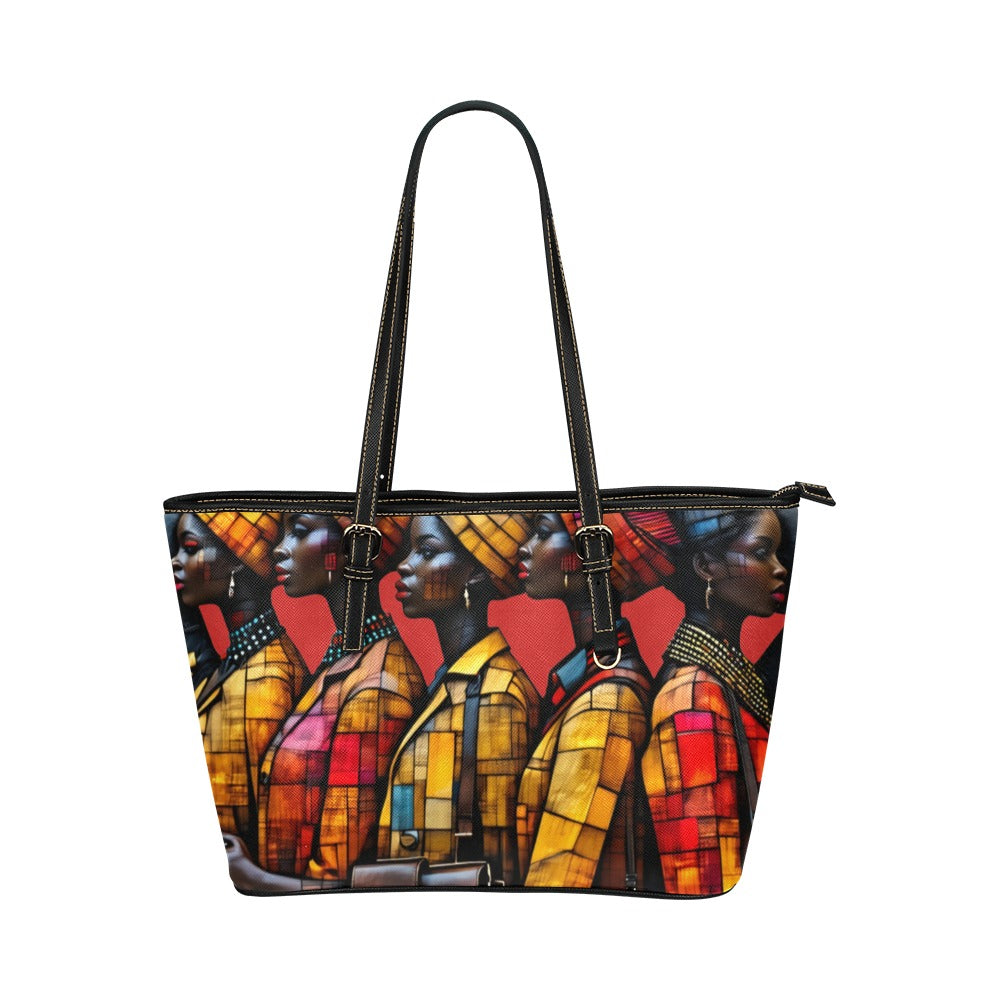 R&RH 6888th Women's Black Multi PU Leather Large Tote Bag with zipper pockets