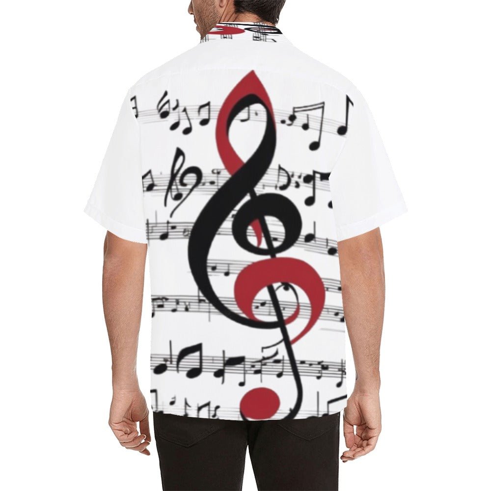 Men's Hawaiian-style shirt with musical notes all-over print, short sleeves and notch lapel — alternate view