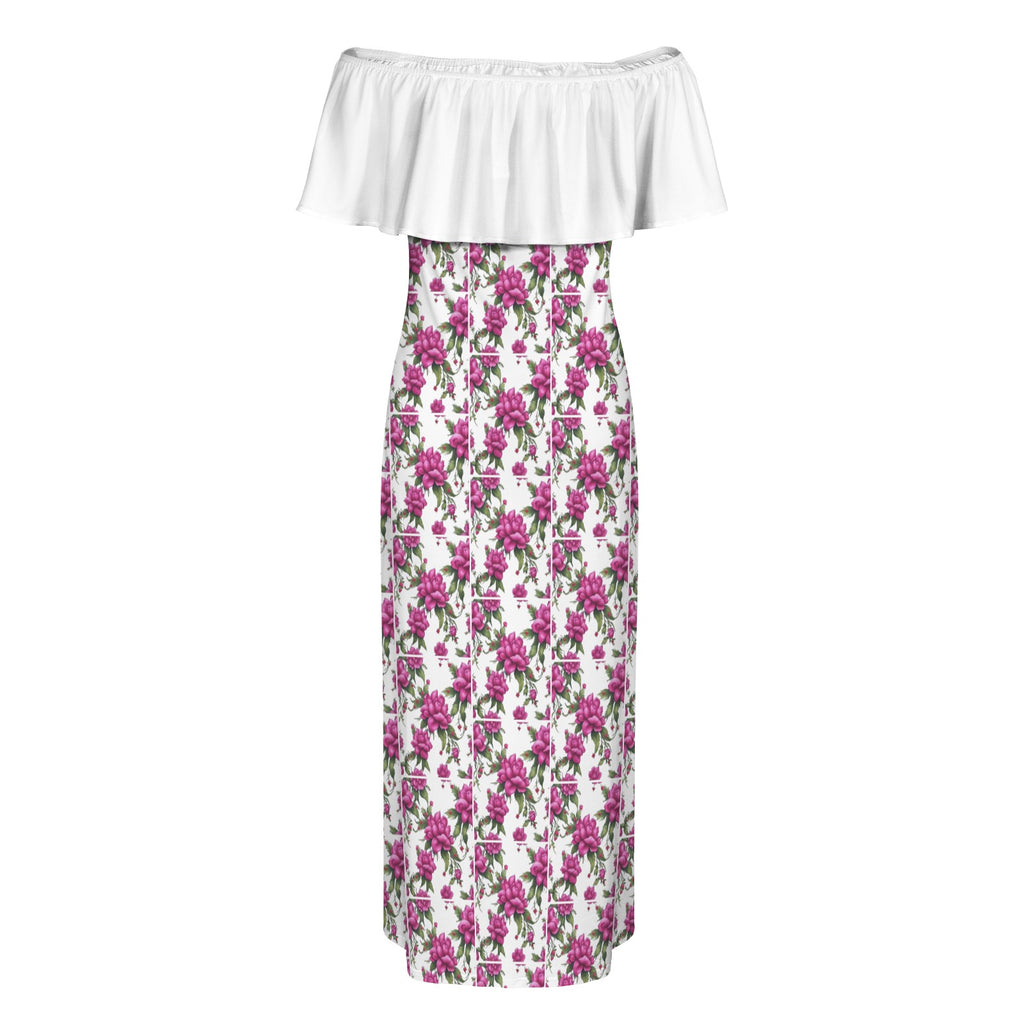 R&RH Women's Fuchsia Off Shoulder Boat Neck Ruffle Dress Model D71