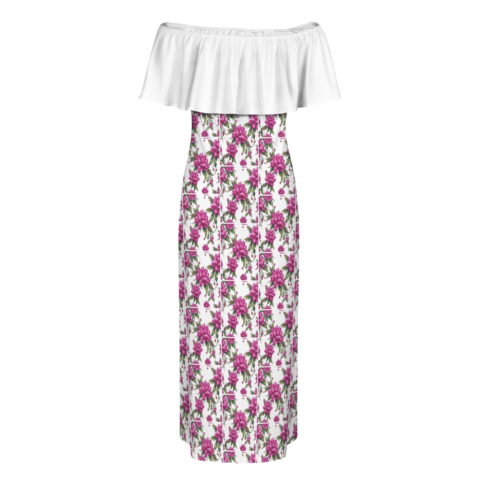 R&RH Women's Fuchsia Off Shoulder Boat Neck Ruffle Dress Model D71
