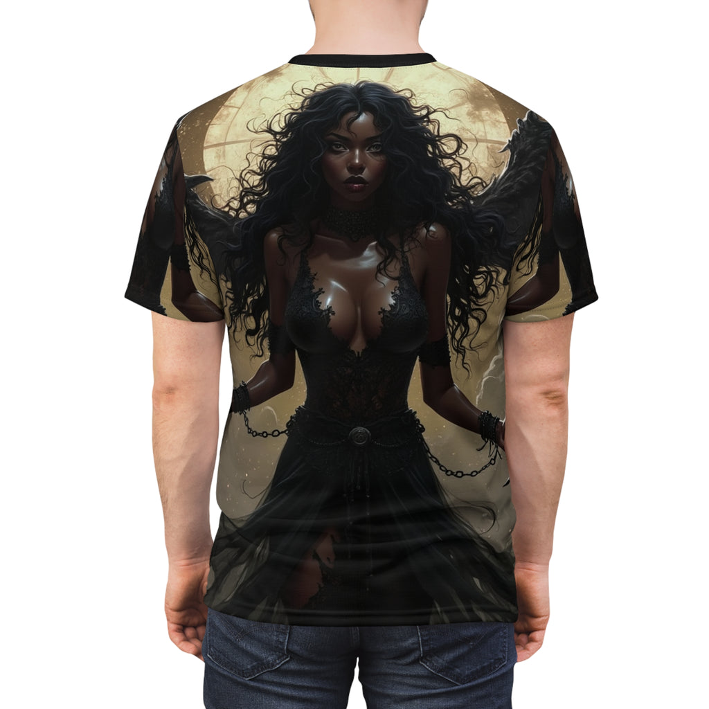 Gothic Angel Unisex All Over Print Graphic Tee featuring dark fantasy artwork