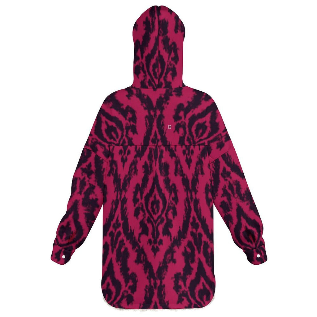 Rich and Rich Magenta Abstract Women's Full Snap Fleece Jacket with hood and snap buttons
