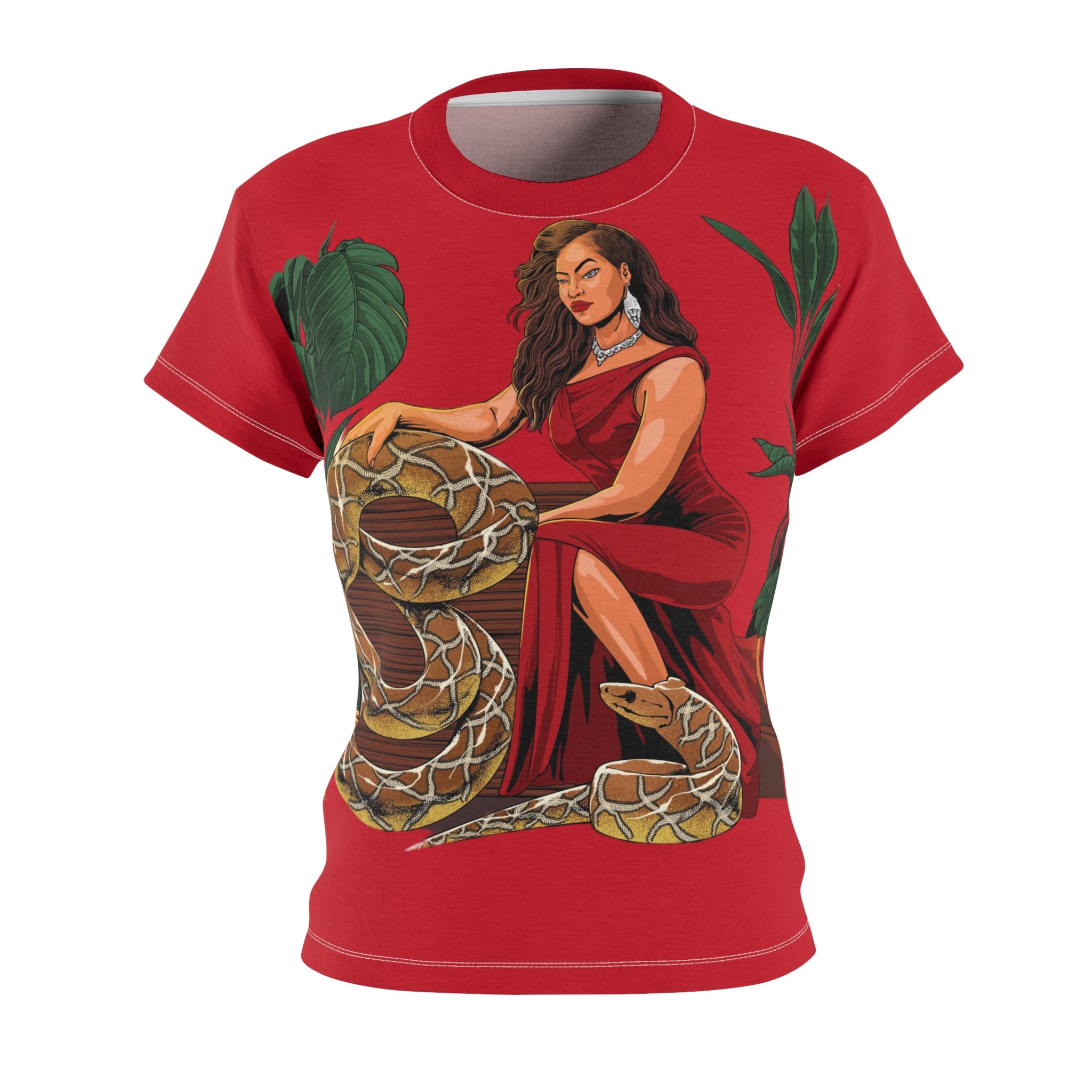 R$RH Luiloviie Red Women's All Over Print Crew Neck T-Shirt with Halloween Pet Design