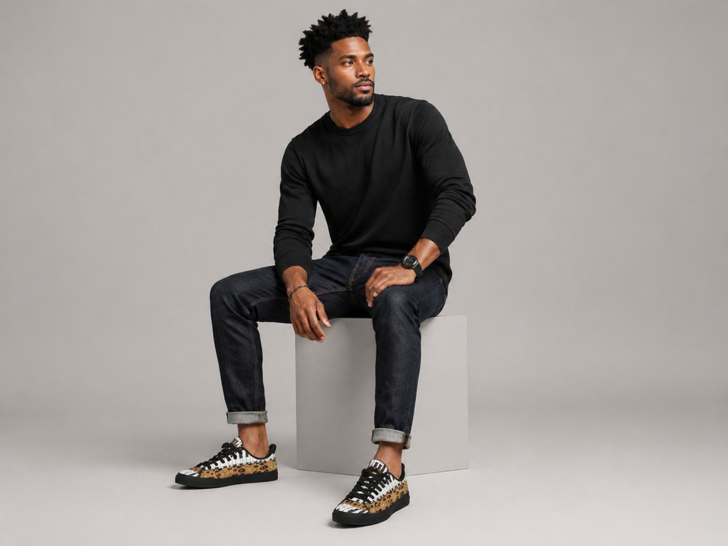 Rich and Rich Men's Brown Animal Piano Saxophone Canvas Low Top Sneaker