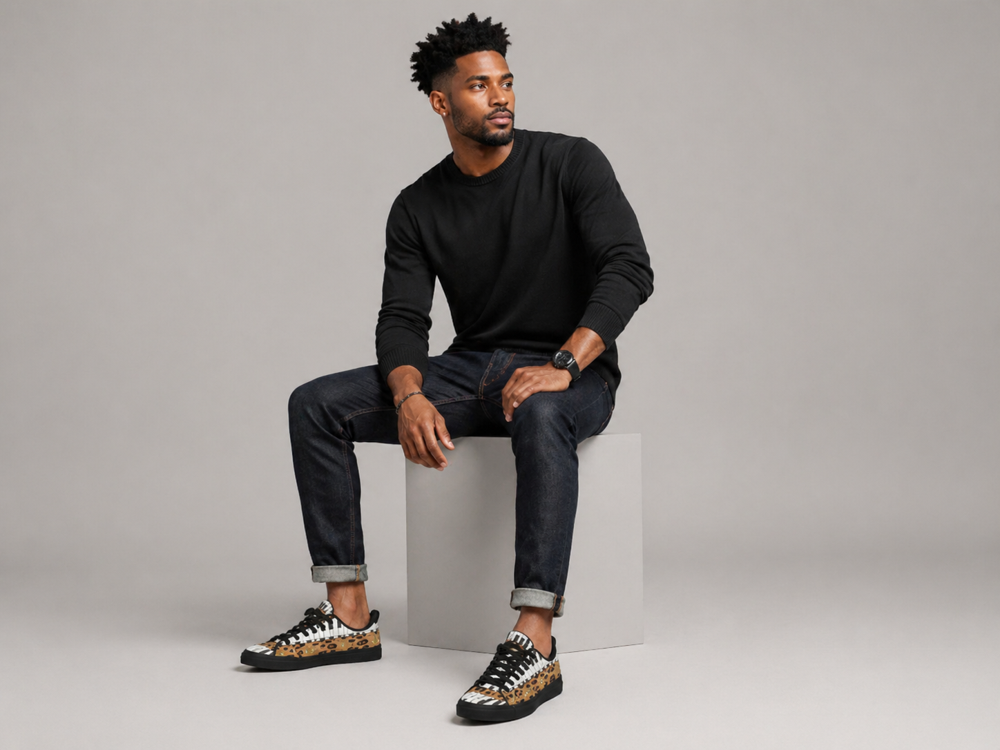 Rich and Rich Men's Brown Animal Piano Saxophone Canvas Low Top Sneaker