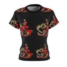 Load image into Gallery viewer, R&amp;RH Luiiloviie and Pet Bold Women&#39;s Cut &amp; Sew Tee featuring Snake and Red Dress Design - Perfect for Trendsetters
