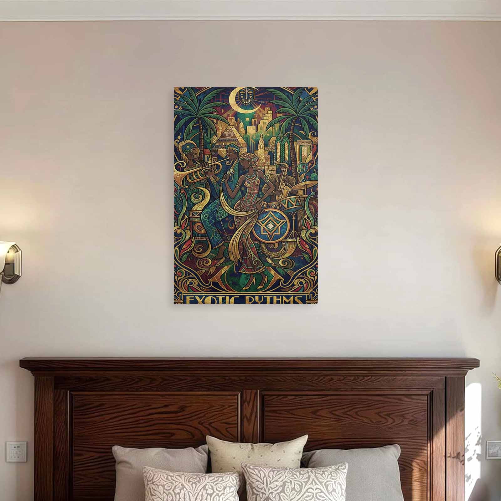 Rich and Rich Hunters Green Exotic Rhythms 24x36 canvas wall art with vibrant green and exotic patterns