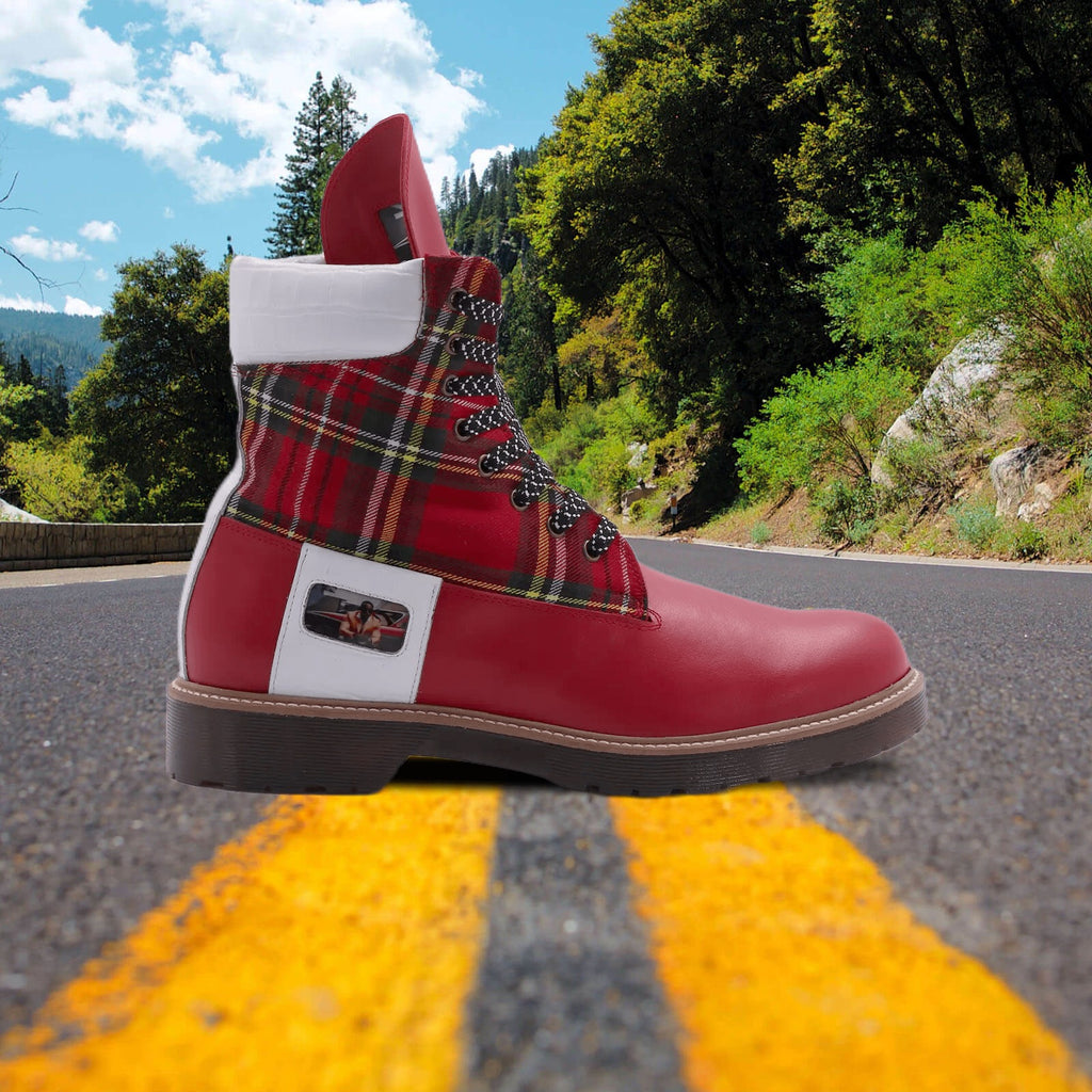 Redd_Man_Series Classic Street Hightop Boot in vibrant red Italian leather by Desiree Sims