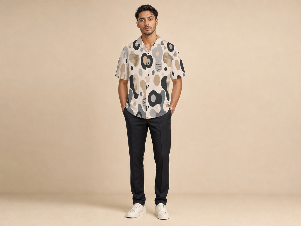 Rich and Rich Men's Beige Dimensions Designer Shirt