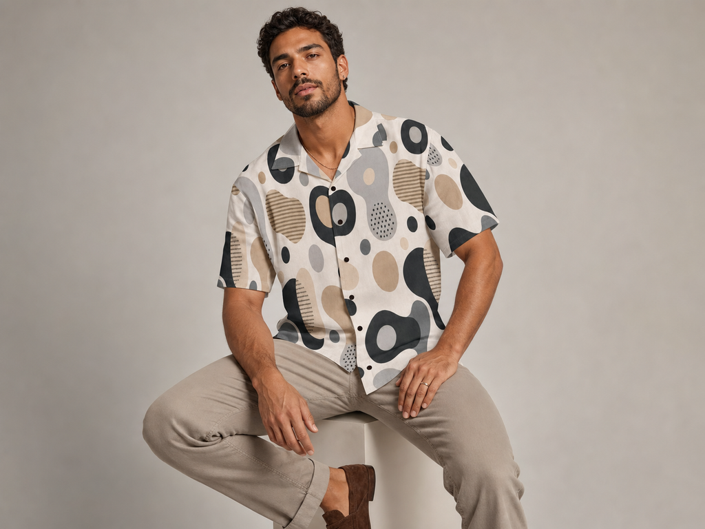 Rich and Rich Men's Beige Dimensions Designer Shirt