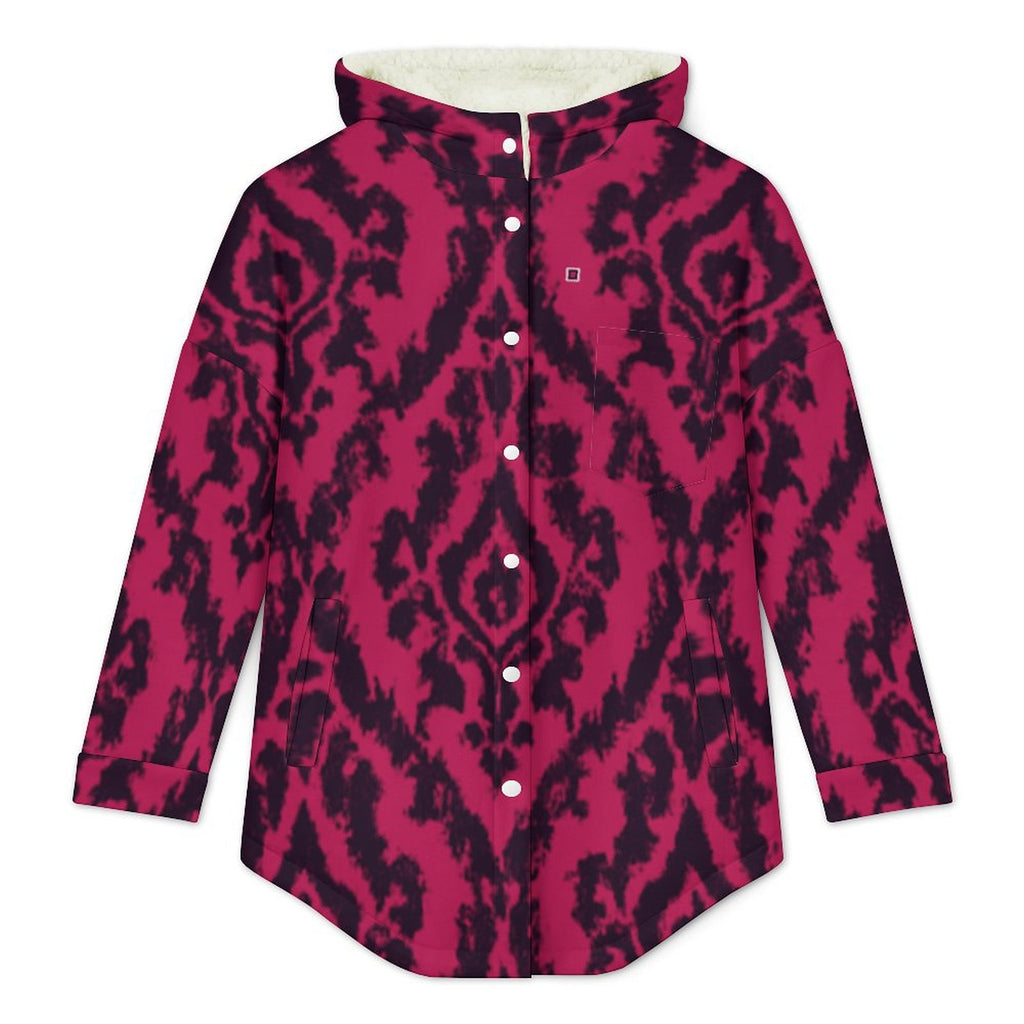 Rich and Rich Magenta Abstract Women's Full Snap Fleece Jacket with hood and snap buttons