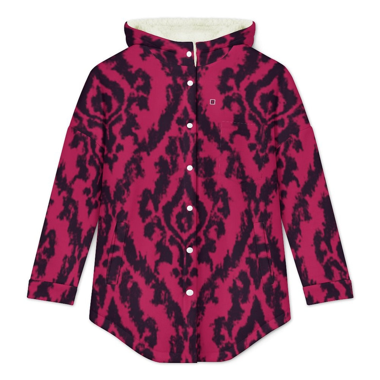 Rich and Rich Magenta Abstract Women's Full Snap Fleece Jacket with hood and snap buttons