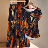 Jazz Palazzo Co-Ord Blue Leopard Saxophone Women's Pants Set