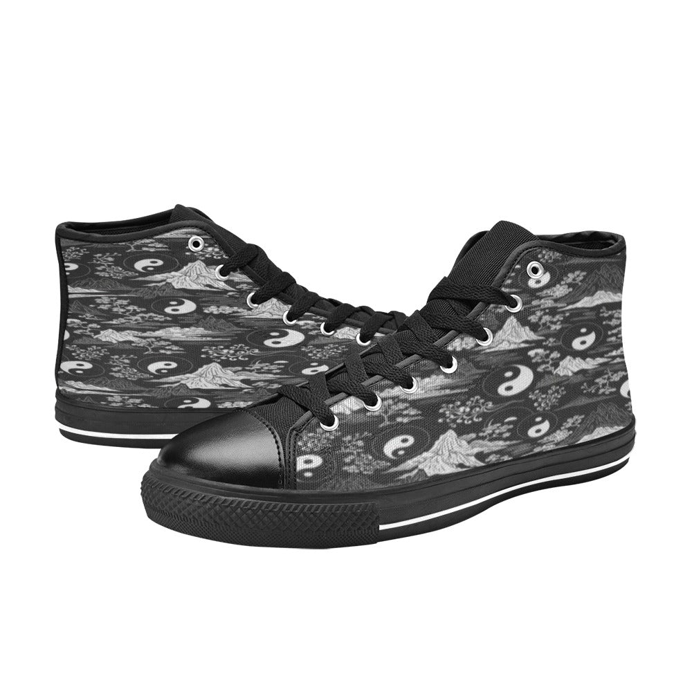 Rich and Rich Men's Feng Shui Black and White High Top Canvas Sneakers