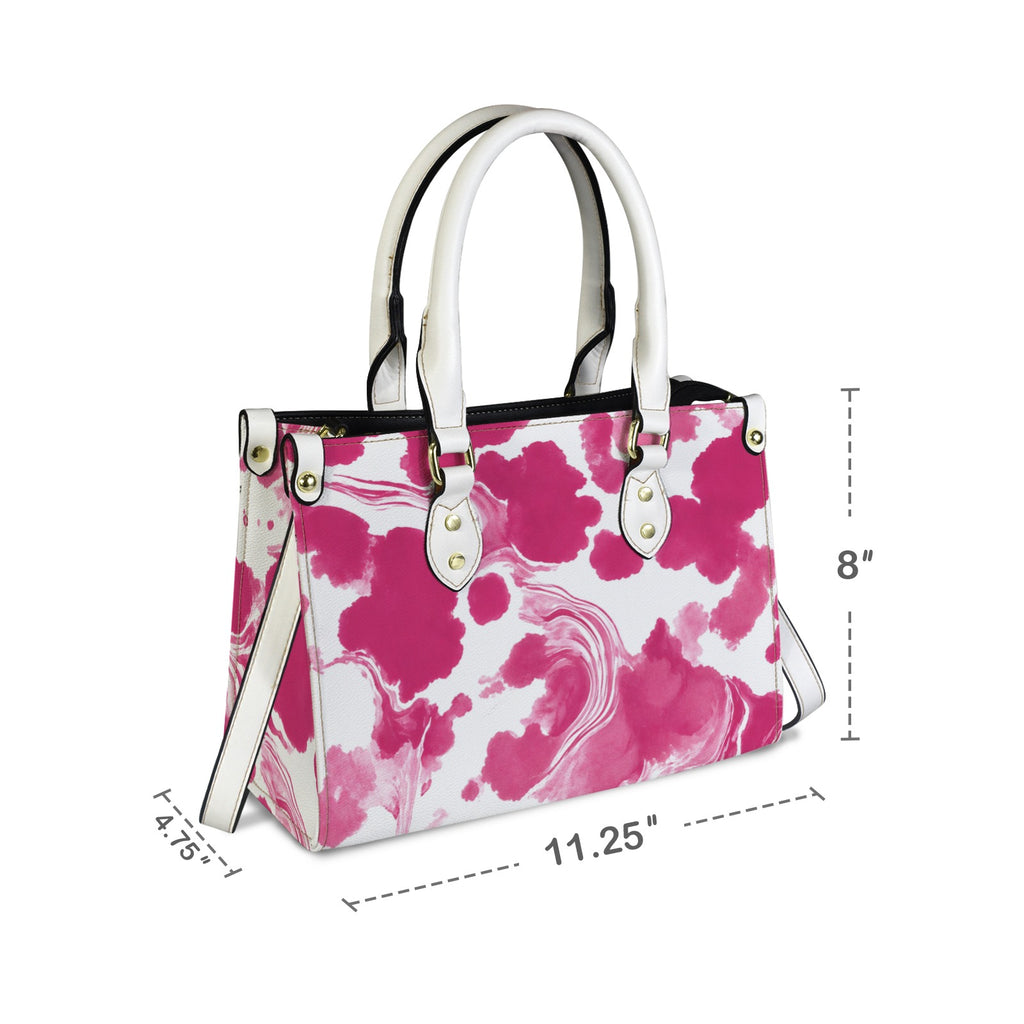 Rich and Rich Pink and White Abstract Women’s PU Leather Handbag | Stylish Top Handle Shoulder Bag