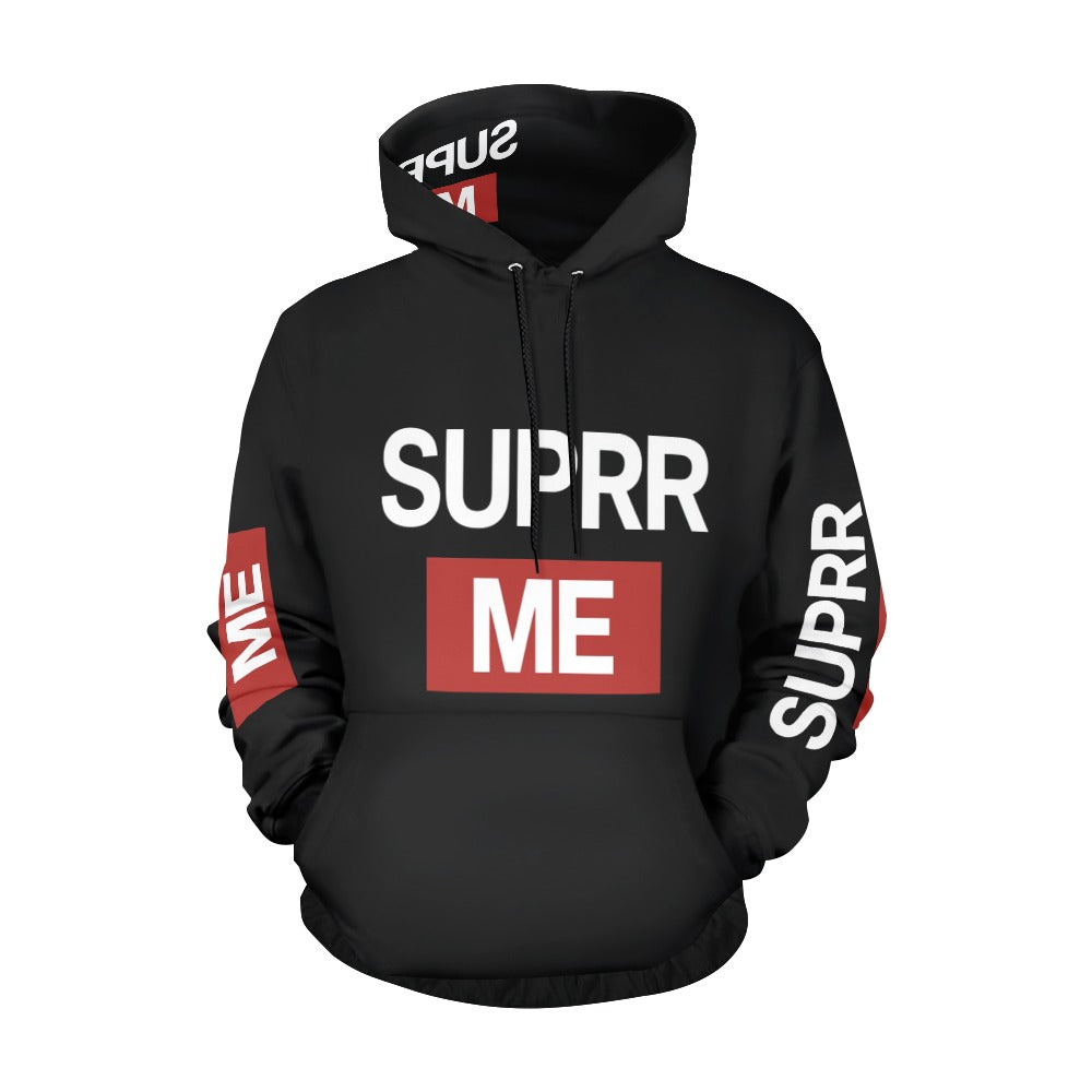 Rich and Rich SUPRR ME Men's Black Hoodie front view on model