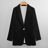 Black women's blazer in polyester with flat lapel, long sleeves and two pockets in a regular fit — alternate view