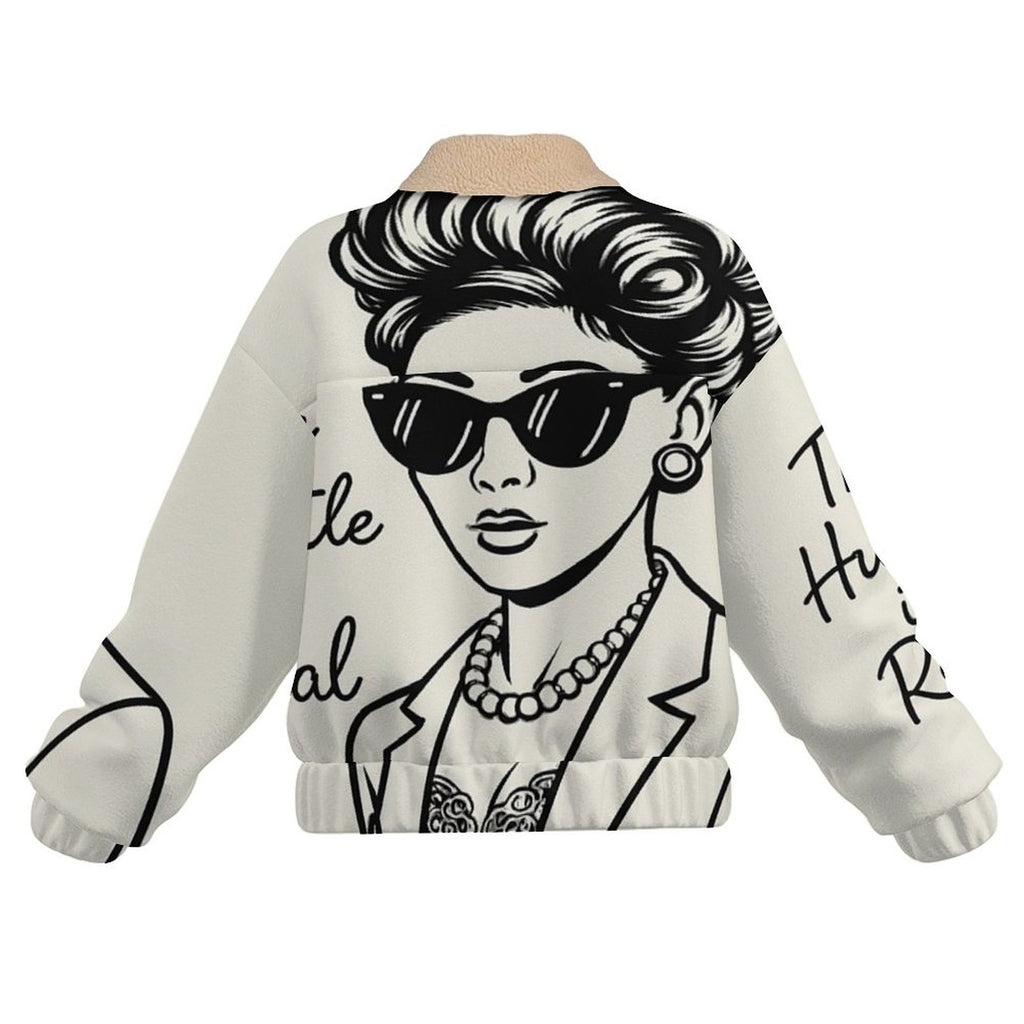 Rich and Rich The Hustle Is Real women's beige fleece jacket with patch pockets and sherpa lining