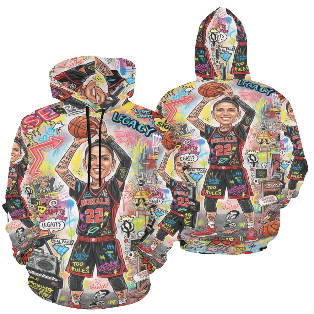Rich and Rich Multicolor Basketball Woman Caricature Hoodie featuring vibrant streetwear design