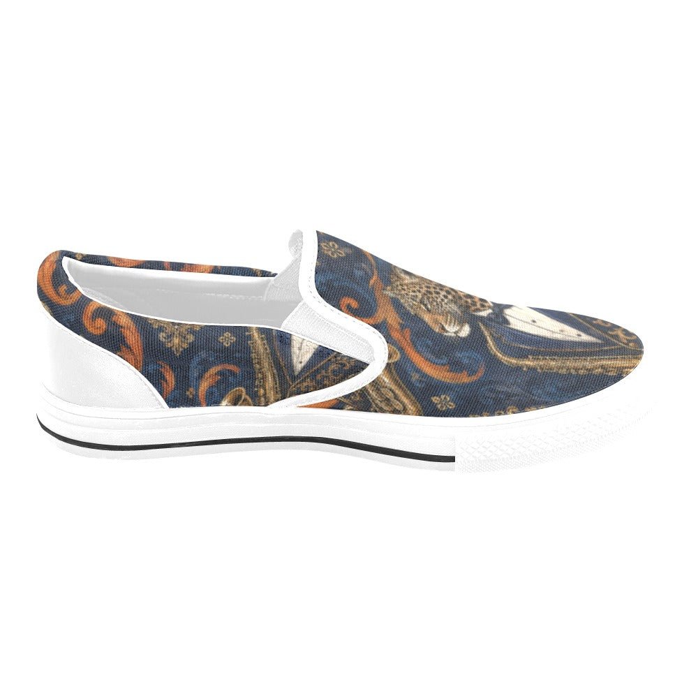 Rich and Rich Leopard Saxophone Women's Blue Slip-On Canvas Shoes - Rich and Rich Homeopportunities