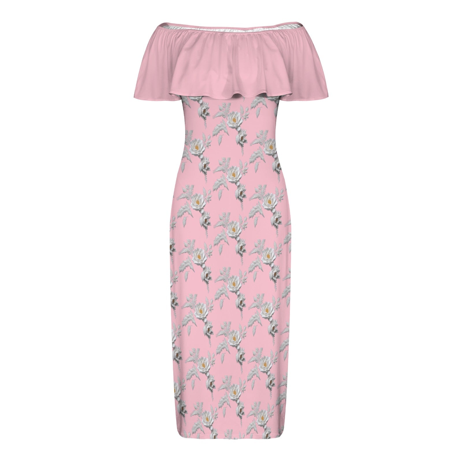 R&RH Rose Flower Women's Off Shoulder Ruffle Boat Neck Dress Model D71