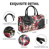 Red checkered rose large-capacity duffel in 1200D nylon with PU leather handles and adjustable strap — product detail