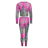 Women's pink floral V-neck long-sleeve yoga sweatshirt and matching pants set — additional view 6