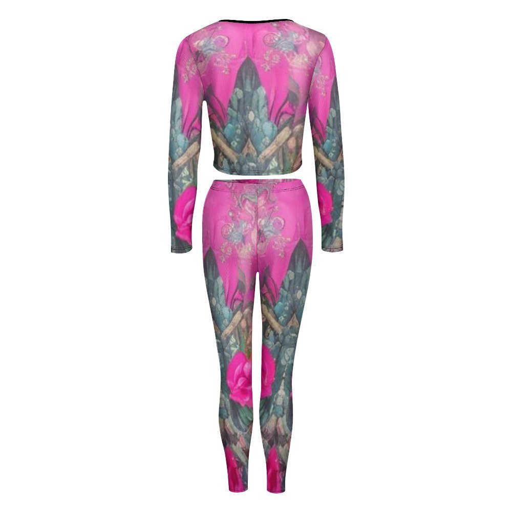 Women's V-Neck Long Sleeve Yoga Sweatshirt Set in breathable fabric