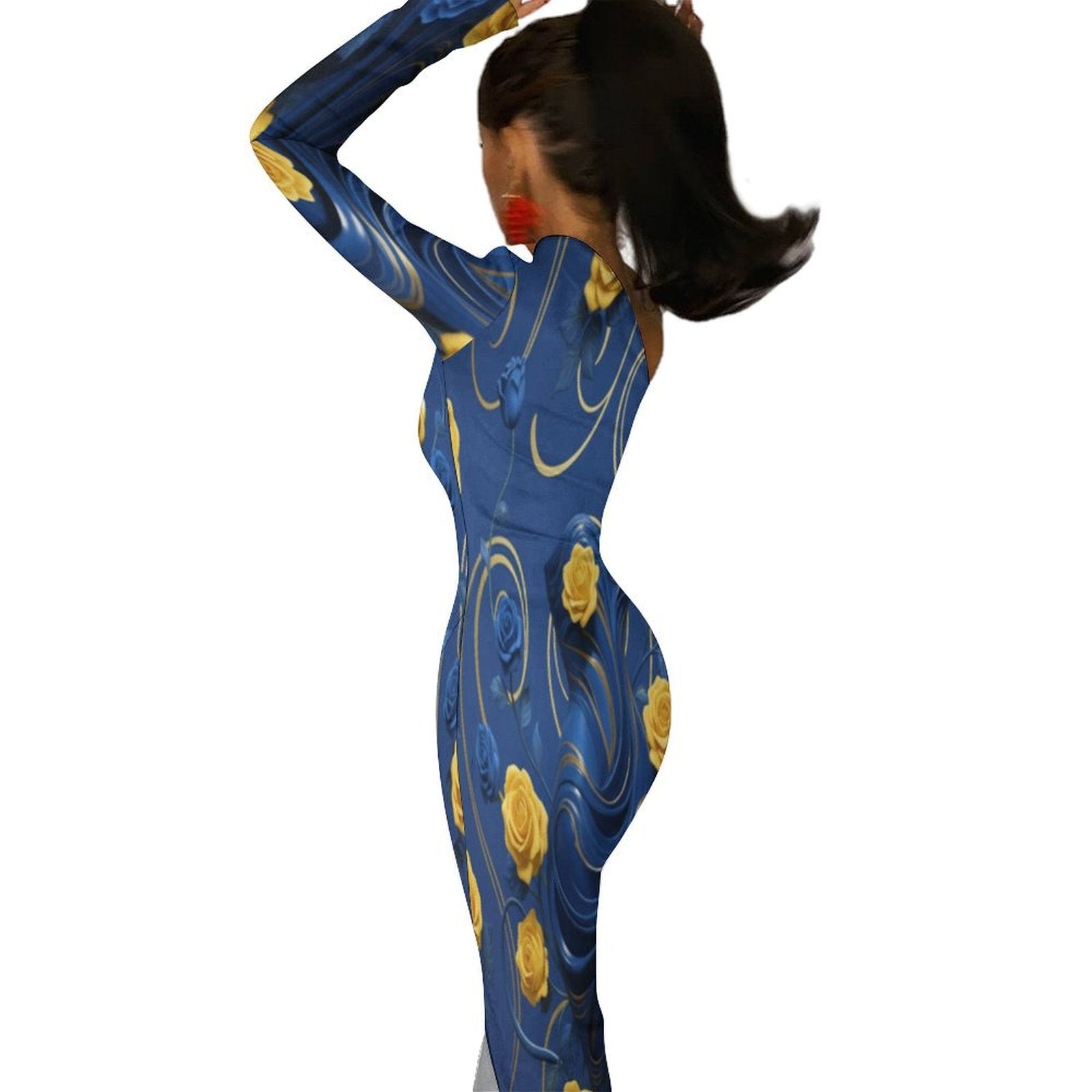Rich and Rich Women's Yellow and Blue Roses One-Shoulder Maxi Dress with Side Slit