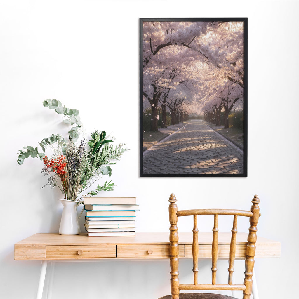 A Rich and Rich Cherry Blossom Pathway Walk Framed Art Print 20×30inch - Rich and Rich Homeopportunities