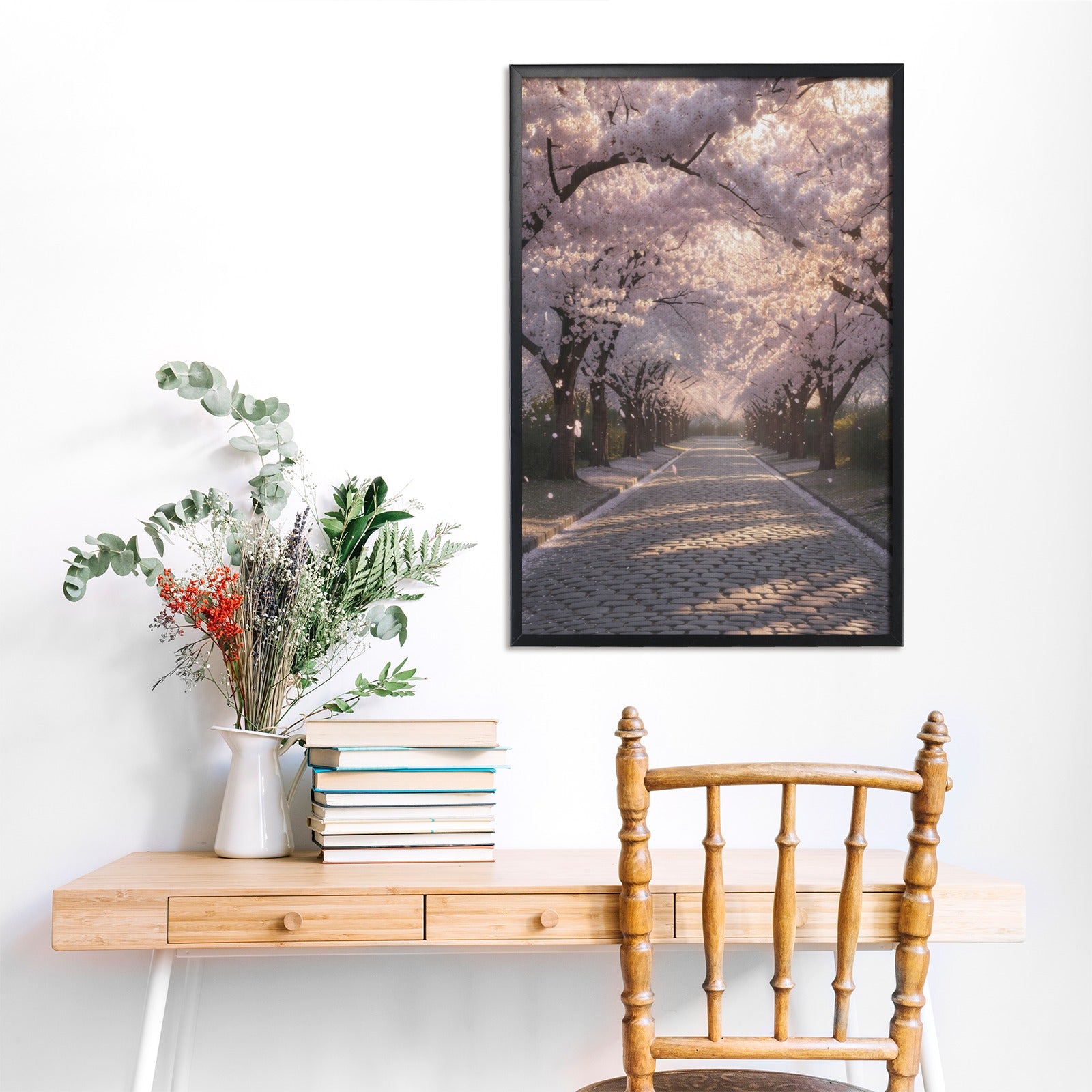 A Rich and Rich Cherry Blossom Pathway Walk Framed Art Print 20×30inch - Rich and Rich Homeopportunities