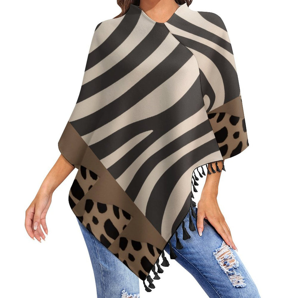 Women's stylish tassel cape in breathable fabric, featuring loose cardigan design