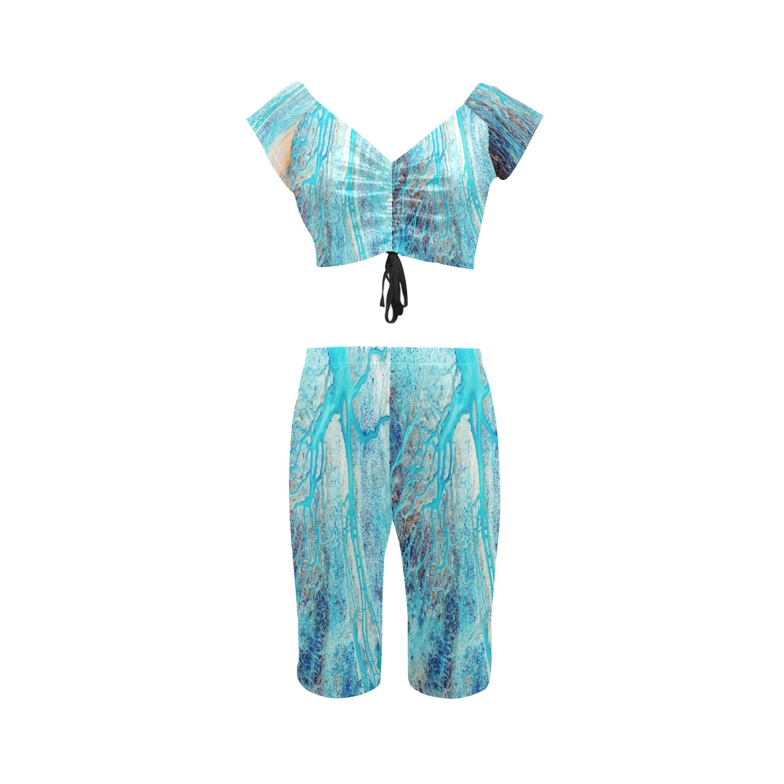 Rich and Rich Turquoise Women's Yoga Set modeled on a woman performing yoga