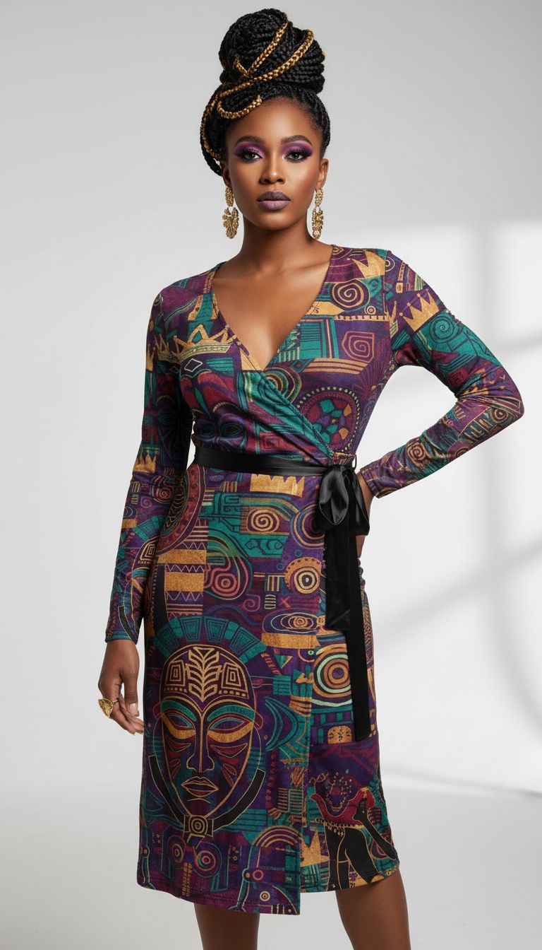 Rich and Rich African Print Women's Multicolor Wrap Dress