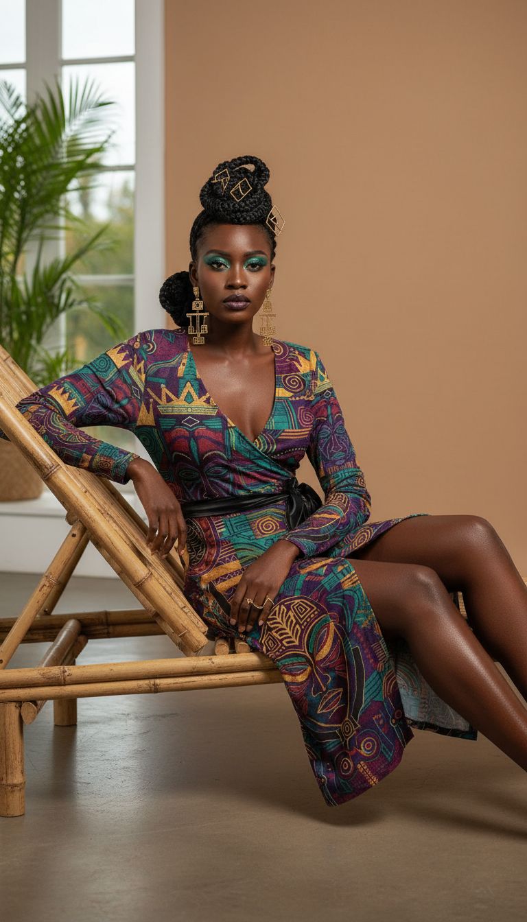 Rich and Rich African Print Women's Multicolor Wrap Dress