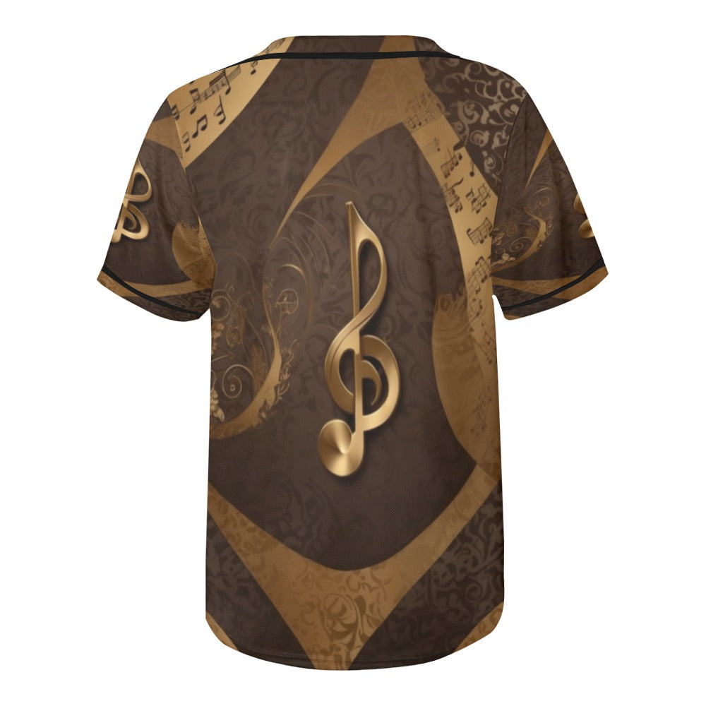 R&RH Gold Leopard Musical Notes men's all-over print baseball jersey in premium mesh fabric